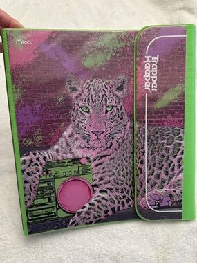 Binder with Pink and Green Leopard Design